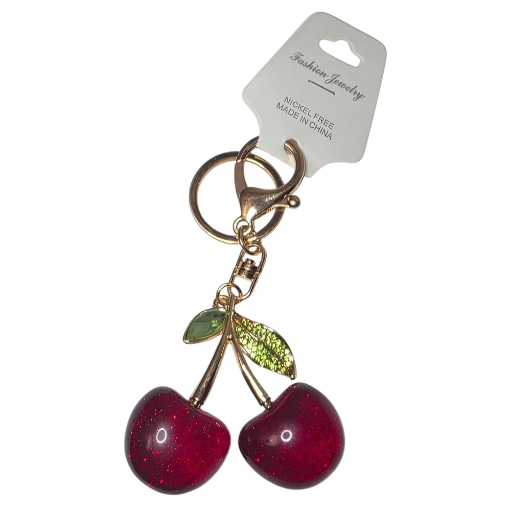 Red Rhinestone Cherry Purse Charm Keychain | Sparkly Bag Charm | Y2K Aesthetic